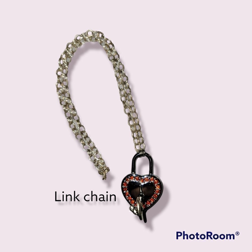 Lock and Key Pendant Necklace Red Link Chain